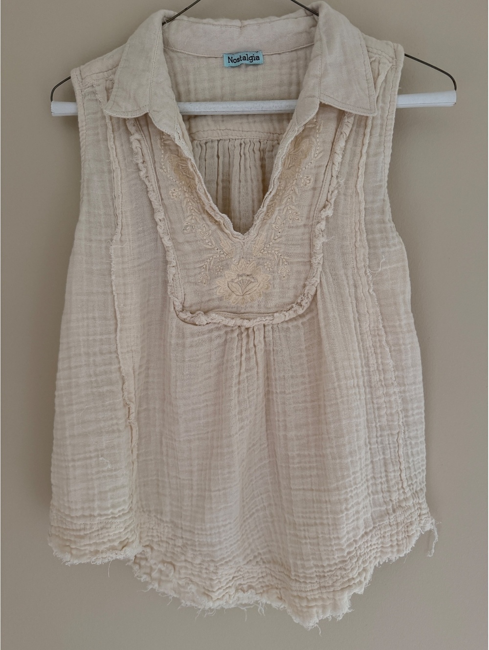 100% cotton embroidered S boho sleeveless blouse, Nostalgia